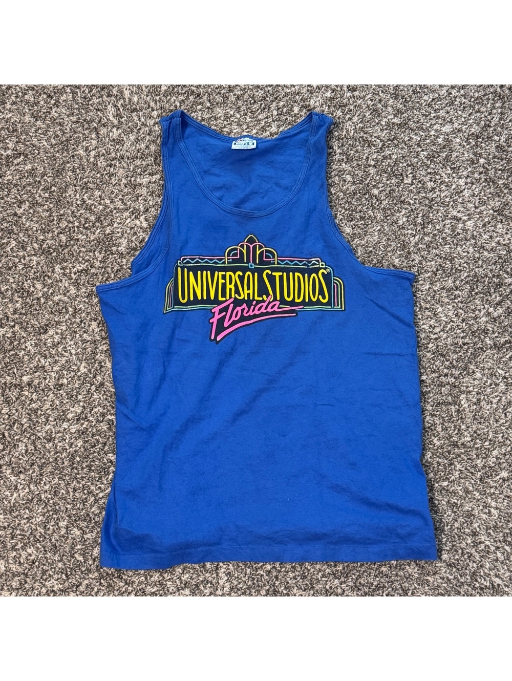 Vintage Universal Studios Florida Tank Top Blue Neon 90s Style Mens L